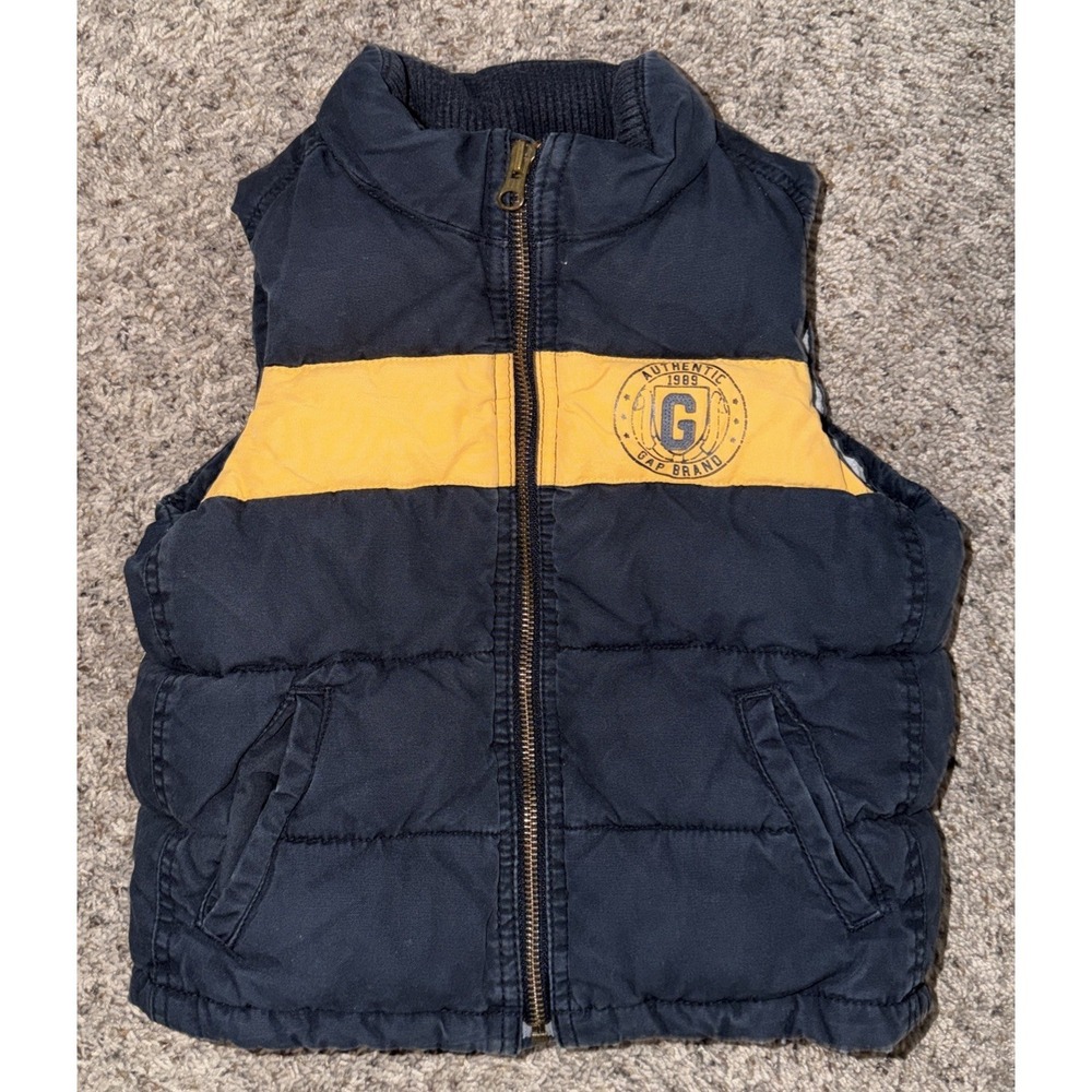 Baby Gap Puffer Vest Boys 4 Years Blue/Yellow Y2K Full Zip Warm Winter Layerh